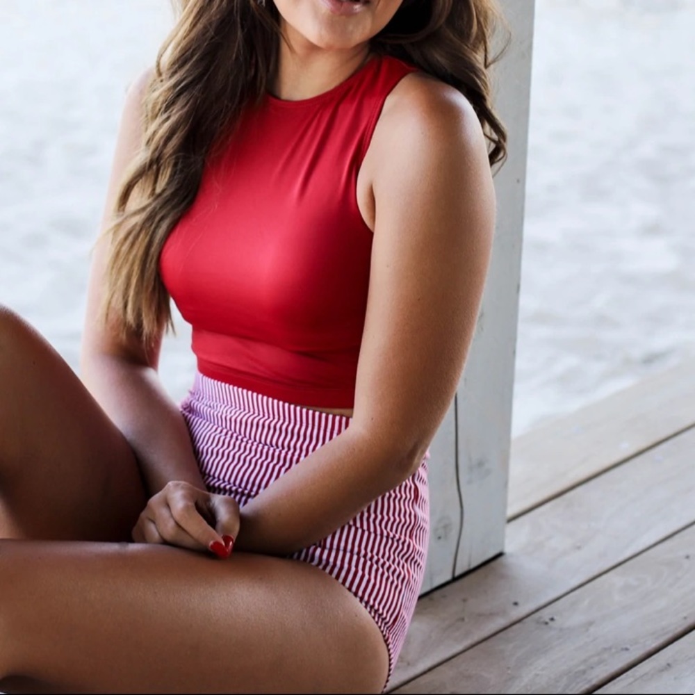 Women’s Red High-Neck Swim Top - Brand Unspecified
